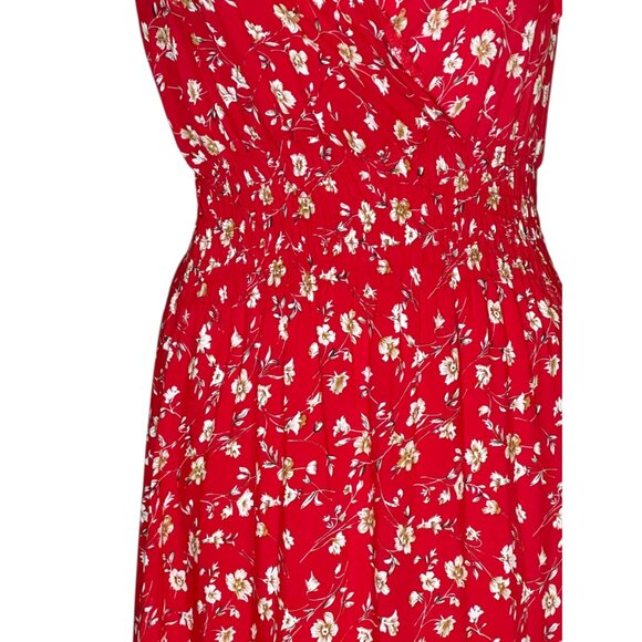 Kindred red floral wrap top flutter sleeve maxi dress size S - Picture 8 of 13